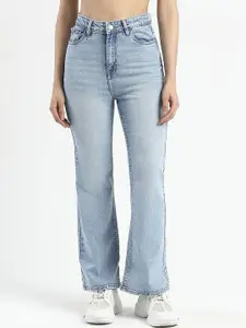 Madame Women Flared Mid-Rise Low Distress Heavy Fade Jeans