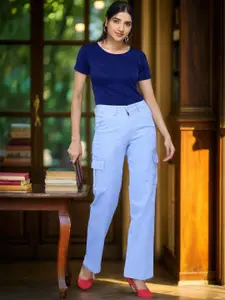 DressBerry Women Super Straight Fit High-Rise Stretchable Cropped Cargo Styles Jeans