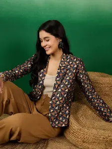 Sangria Printed Front Open Blazer