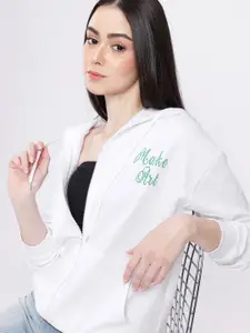 glitchez Minimal Typography Printed Hooded Relaxed Fit Sweatshirt