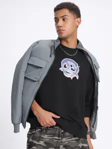 glitchez Printed Drop-Shoulder Sleeves Oversized Fleece Sweatshirt