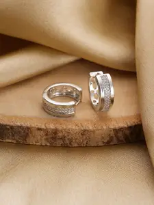 Jazz and Sizzle Silver Plated American Studded Contemporary Hoop Earrings