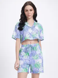glitchez Printed Crop Shirt With Shorts Co-Ord Set