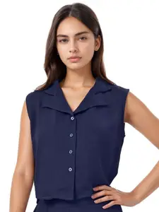 all about you Women Lapel Collar Sleeveless Shirt Style Top