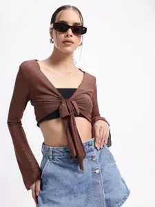 glitchez Solid V-Neck Crop Shrug