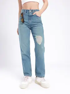 glitchez Women Straight Fit Highly Distressed Heavy Fade Jeans