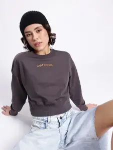 glitchez Printed Cotton Terry Cropped Boxy Pullover Sweatshirt