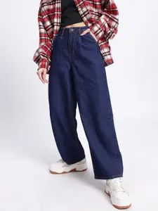 glitchez Women Slouchy Style Pure Cotton Dark Shade Baggy Fit Jeans