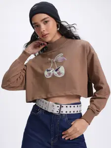 glitchez Conversational Printed Boxy Crop Sweatshirt