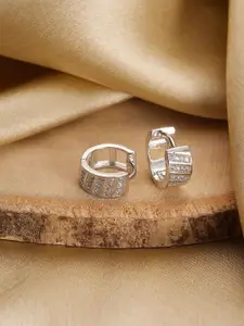 Jazz and Sizzle Silver-Plated American Diamond Studded Circular Shaped Hoop Earrings