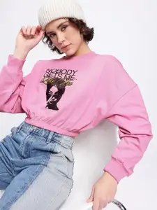 glitchez Graphic Printed Oversized Boxy Fit Crop Sweatshirt