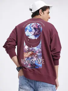 glitchez Graphic Drop-Shoulder Sleeves Fleece Oversized Sweatshirt