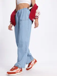 glitchez Women Mid-Rise Pure Cotton Parachute Jeans with Toggle Hem