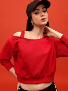 glitchez One Shoulder Oversized Crop Sweatshirt