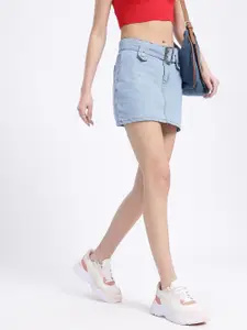 glitchez Belted Mini Denim Skirt