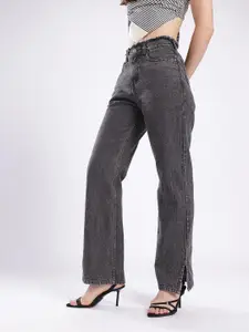 glitchez Women Slit Straight Fit High-Rise Light Fade Jeans