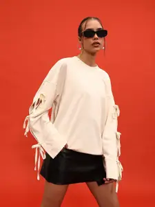 glitchez Cut Outs & Tie-Up Detail Sweatshirt