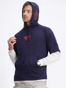 glitchez Print Drop-Shoulder Sleeves Oversized Fleece Hooded Sweatshirt