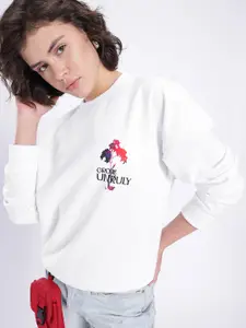 glitchez Graphic Printed Cotton Terry Oversized Sweatshirt