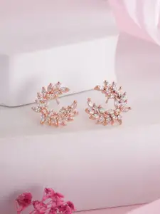 Jazz and Sizzle Rose Gold-Plated Cubic Zirconia Studded Leaf Shaped Studs