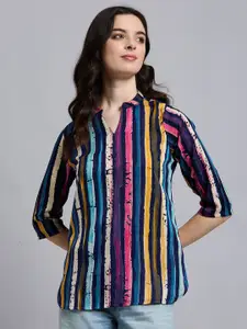 Anouk Rustic Striped Mandarin Collar Straight Kurti