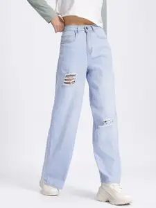 glitchez Women Light Fade Mildly Distressed Baggy Wide Leg Fit Jeans