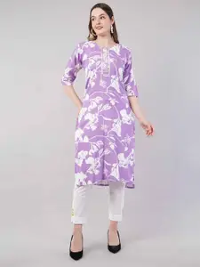JIDI FASHION Floral Printed Round Neck Straight Kurta