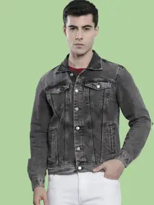 KLIZEN Men Washed Denim Jacket with Patchwork