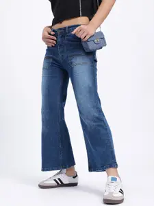 glitchez Women Faded Flared Cropped Jeans