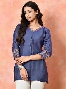 Sangria Women Ethnic Motifs Embroidered V-Neck Kurti