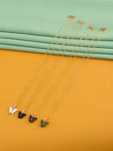 DressBerry Set Of 4 Gold-Plated Sparkling Resin Butterfly Pendant With Chain
