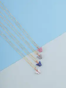 DressBerry Set Of 4 Gold-Plated Sparkling Butterfly Pendant With Chain
