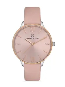Daniel Klein Premium Women Pink Dial & Pink Leather Bracelet Style Straps Analogue Watch