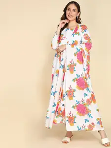 Raiyani Fashion Floral Printed Round Neck Maxi Ethnic Dress With Dupatta