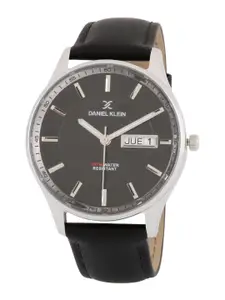 Daniel Klein Men Gunmetal-Toned Dial & Black Leather Straps Analogue Watch  DK.1.12880-2