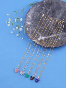 DressBerry Set Of 5 Gold-Plated Sparkling Butterfly Pendant With Chain
