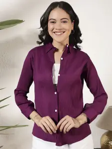 DressBerry Women Textured Spread Collar Casual Shirt