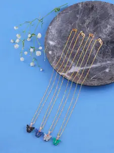 DressBerry Set Of 4 Gold-Plated Sparkling Butterfly Pendant With Chain