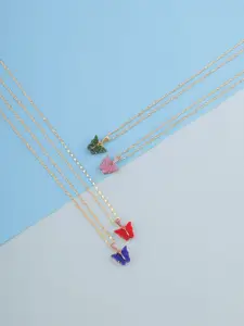 DressBerry Set Of 4 Gold-Plated Sparkling Resin Butterfly Pendant With Chain