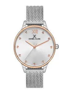 Daniel Klein Women Pink Embellished Dial & Silver Toned Bracelet Style Straps Analogue Watch DK 1 13042-3