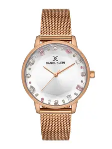 Daniel Klein Women Pink Embellished Dial & Rose Gold Toned Bracelet Style Straps Analogue Watch