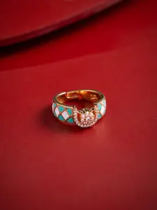 Kushal's Fashion Jewellery Gold-Plated White Cubic Zirconia Studded Party Finger Ring