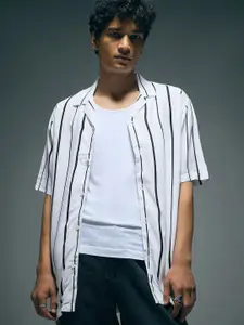 Flying Machine Men Vertical Striped Cuban Collar Casual Shirt