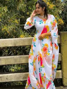Raiyani Fashion Floral Printed Round Neck Maxi Ethnic Dress With Dupatta