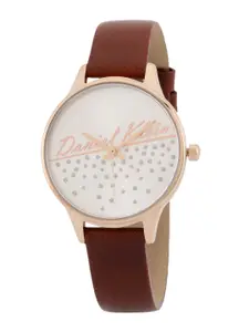 Daniel Klein Women Silver-Toned Printed Dial & Leather Straps Analogue Watch DK.1.12776-2
