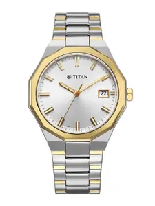 Titan Men Mother of Pearl Dial & Stainless Steel Straps Analogue Watch 90212BM01