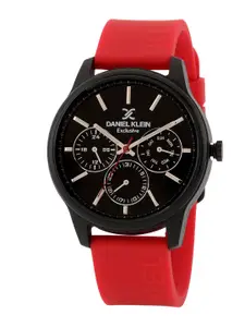 Daniel Klein Men Black Dial & Red Straps Date Aperture Analogue Watch DK.1.12868