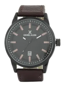 Daniel Klein Men Black Dial & Green Leather Bracelet Style Straps Analogue Watch DK11652-6