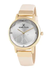 Daniel Klein Women Embellished Dial & White Leather Straps Analogue Watch DK.1.13458-4