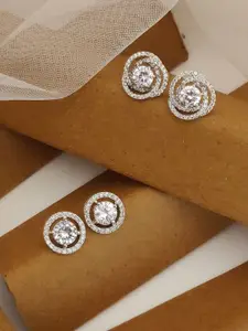 ABDESIGNS Set Of 2 German Silver Classic Silver-Plated American Diamond Studs